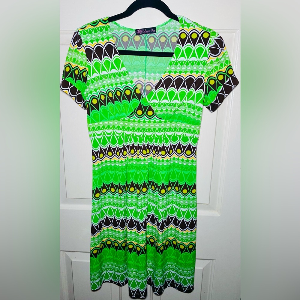 Volume One Y2K Green Groovy Geometric Pattern Spring St Pat Dress‎ Size L/XL